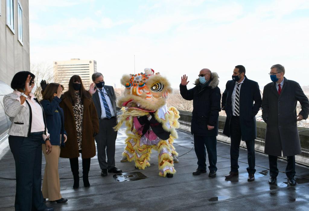 Members of the Executive Staff take part in a Lunar New Year celebration ahead of a virtual celebratory event, hosted by DA Melinda Katz. February 5, 2021.