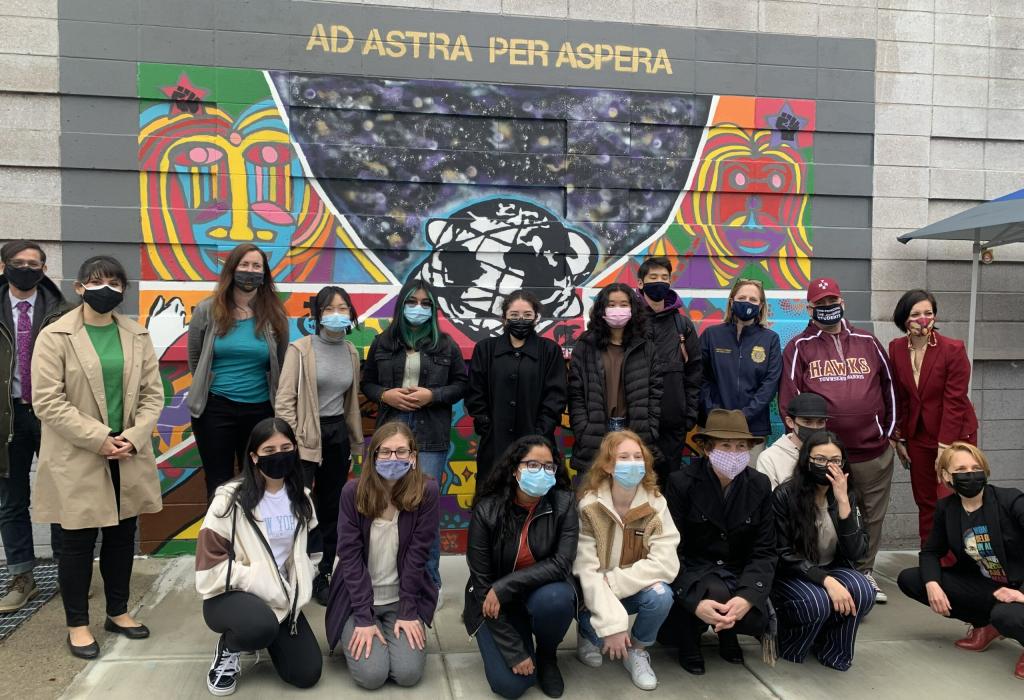 DA Melinda Katz joined GenEquality organization, Townsend Harris High School officials, and local artists for an unveiling of an inclusivity mural in recognition of April as the Sexual Assault Awareness & Prevention month. April 12, 2021.