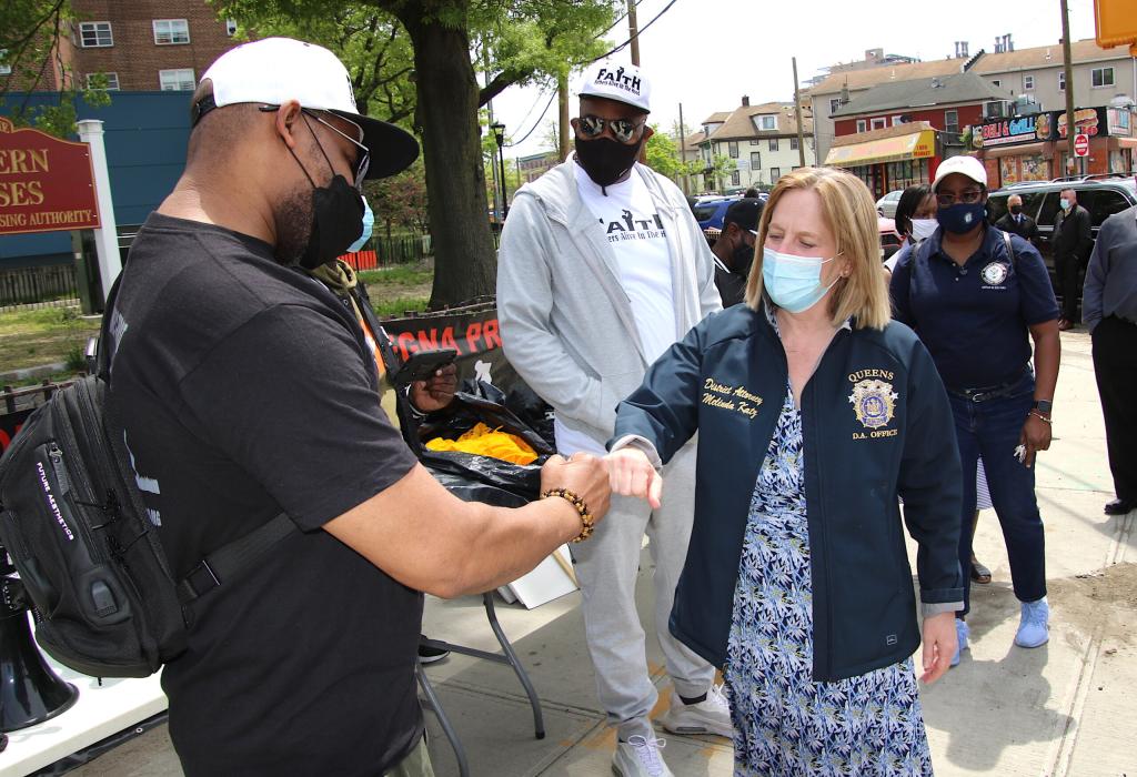 DA Melinda Katz joins cure violence organization Fathers Alive In The Hood in Far Rockaway for the 10th Annual Peace Walk and Prayer against violence. May 15, 2021