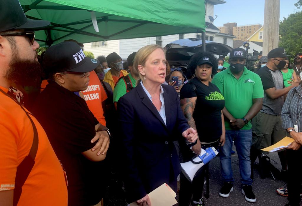 DA Melinda Katz attends a local shooting response by the cure violence organization Rock Safe Streets, following the killing of a 10 year old boy in Far Rockaway. June 9, 2021