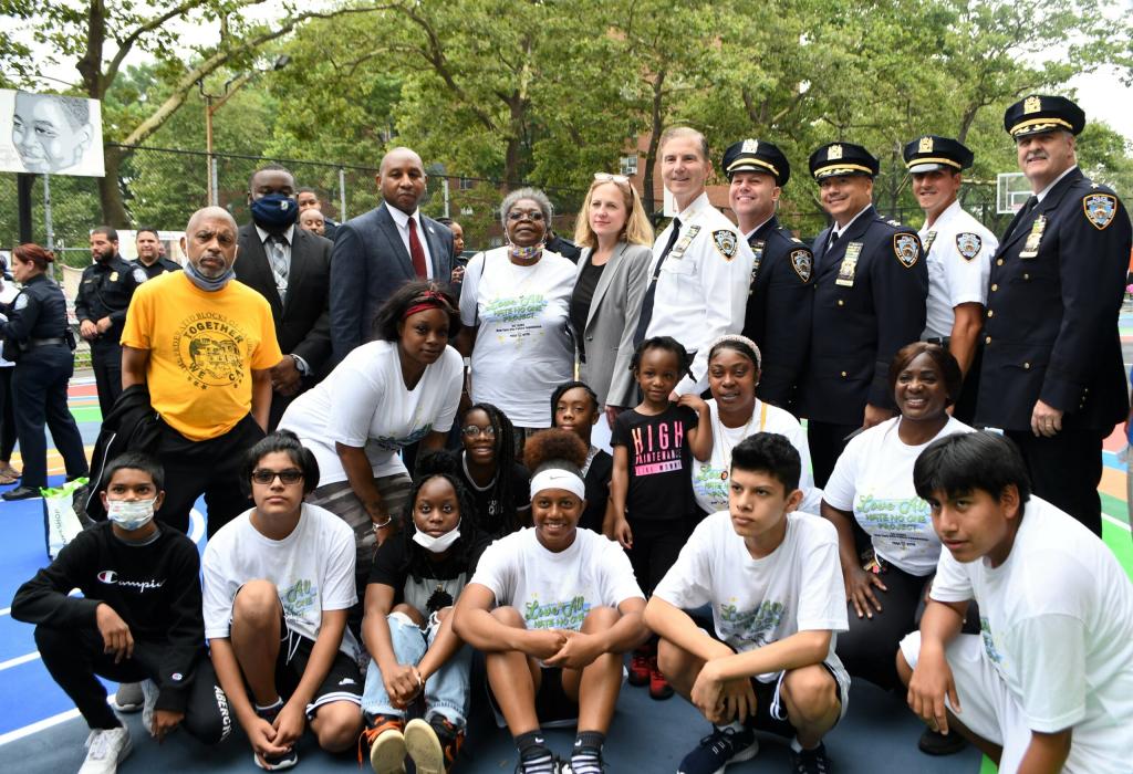 DA Melinda Katz, Queens Borough President Donovan Richards, NYPD officials and community members came together for a dedication ceremony in memory of Aamir Griffin, who lost his life to gun violence while playing basketball in his community. July 13, 2021